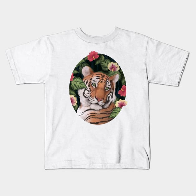 Serene Tiger Kids T-Shirt by LauraGraves